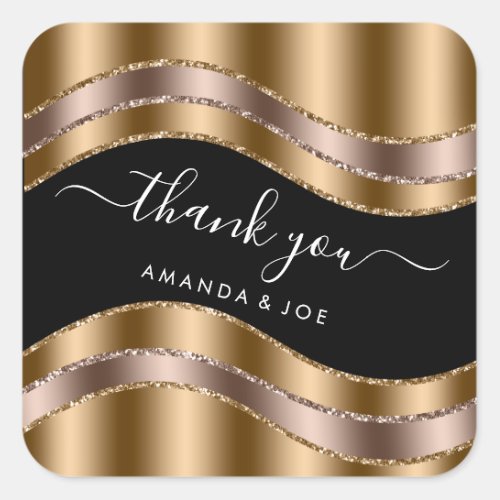 Thank Name Sweet 16th Bridal Shower Gold Black Square Sticker