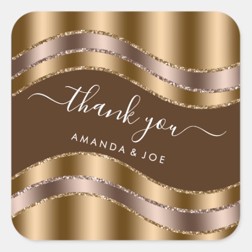 Thank Name Sweet 16th Bridal Shower Gold Brown Square Sticker