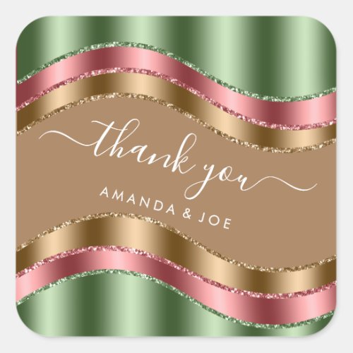 Thank Name Sweet 16th Bridal Shower Gold Green Square Sticker