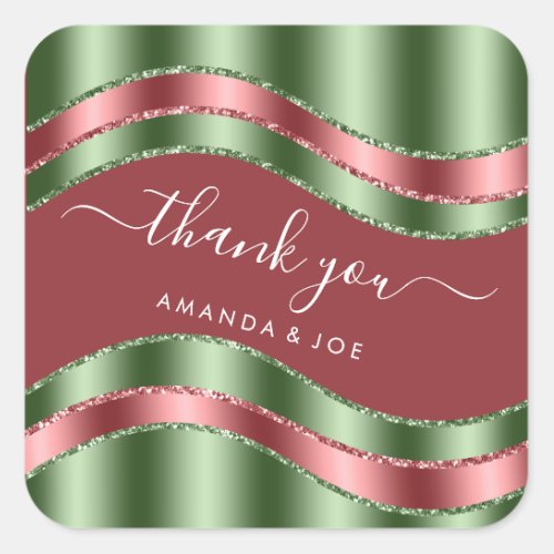 Thank Name Sweet 16th Bridal Shower Green Rose Square Sticker