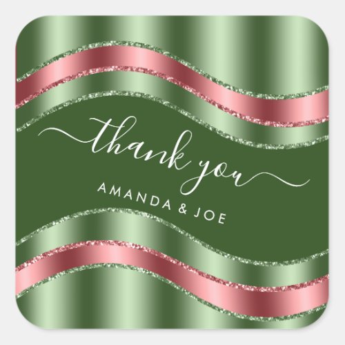 Thank Name Sweet 16th Bridal Shower Sage Green Square Sticker