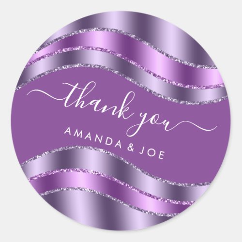 Thank Name Sweet 16th Bridal Shower Violet Purple  Classic Round Sticker