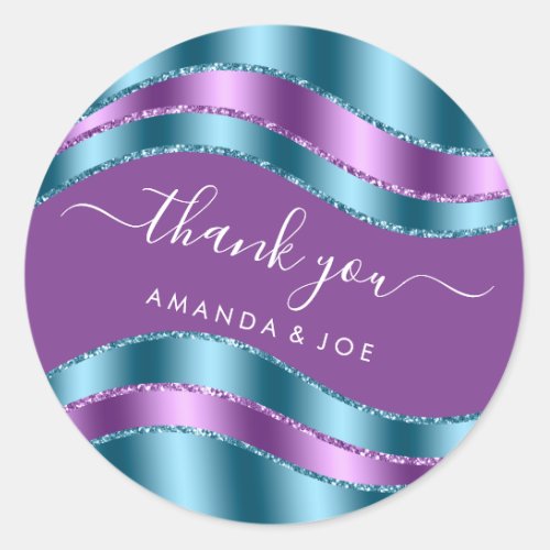 Thank Name Sweet 16th Bridal Shower Violet Teal Classic Round Sticker
