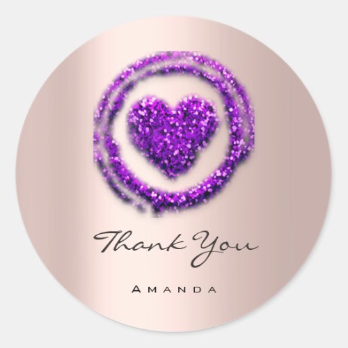 Thank Name Sweet 16th Rose Heart Purple Violet  Classic Round Sticker