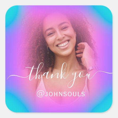 Thank Photo Neon Holograph Pink Bridal Sweet16th Square Sticker