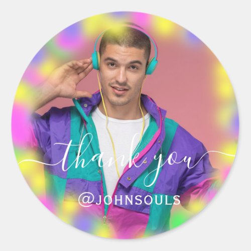 Thank Photo Neon Hot Holograph Singer Music DJ Classic Round Sticker