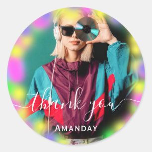 Thank Photo Neon Pink DJ Party Music Production CD Classic Round Sticker