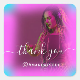 Thank Photo Neon Pink Holograph Singer DJ Music Square Sticker