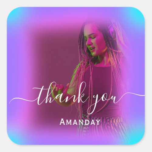 Thank Photo Neon Pink Holograph Singer Music Girl Square Sticker