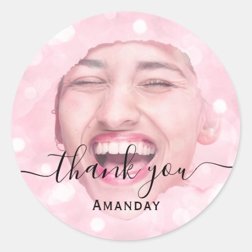 Thank Photo  Pink Birthday Party Blush Pink Classic Round Sticker