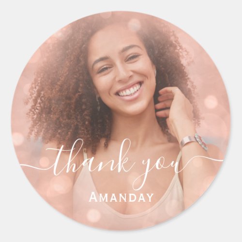 Thank Photo  Pink Birthday Party Blush Rose Classic Round Sticker