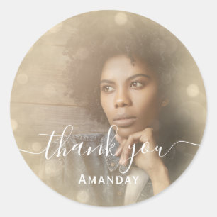 Thank Photo  Pink Birthday Party Girly  Sepia Classic Round Sticker