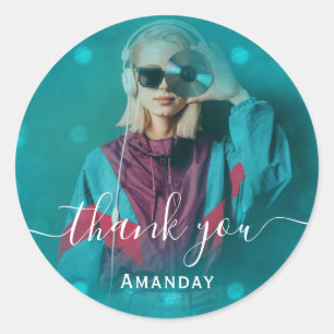 Thank Photo Pink Birthday Party Music CD Classic Round Sticker