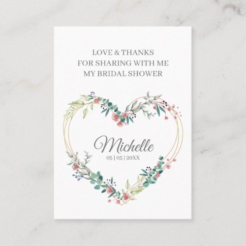 Thank Pink Floral Heart for Bridal Shower Name Business Card