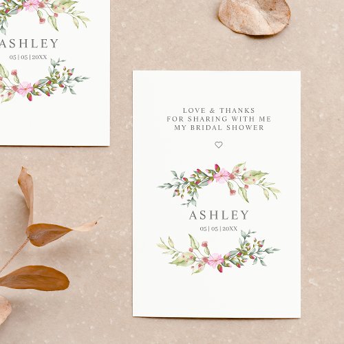 Thank Pink Floral Wreath for Bridal Shower Name Business Card