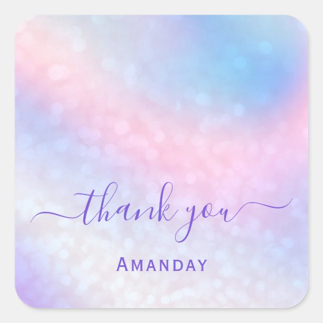 Thank Pink Holograph Bridal Sweet 16th Graduate Square Sticker (Front)