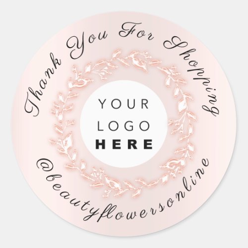 Thank Pink  Logo Rose IG Name Floral Wreath Classy Classic Round Sticker