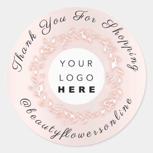 Thank Pink  Logo Rose IG Name Floral Wreath Classy Classic Round Sticker