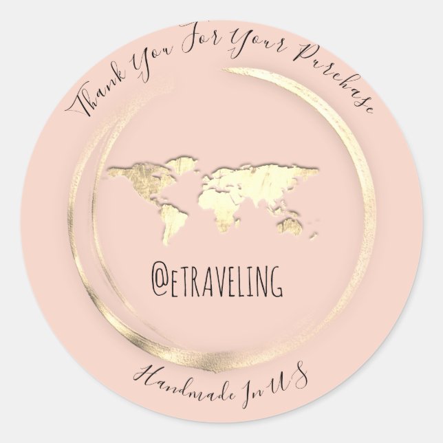 Thank Purchase Rose Gold World Map Travel  Globe Classic Round Sticker (Front)