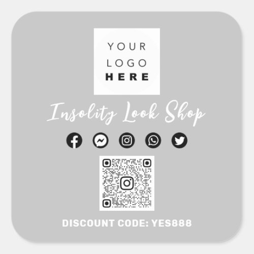 Thank QR CODE Logo Discount Code Gray Grey Square Sticker