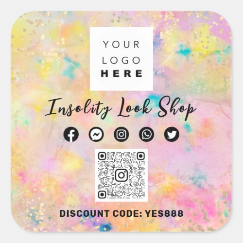 Thank QR CODE Logo Discount  Code Holographic Square Sticker
