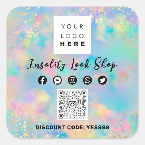 Thank QR CODE Logo Discount OFF Code Abstract Gold Square Sticker