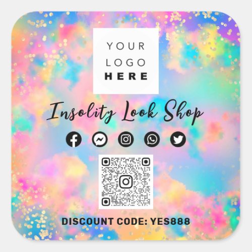Thank QR CODE Logo Discount OFF Code Holographic Square Sticker
