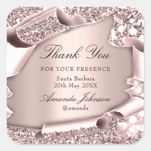 Thank QUINCEAERA Sweet 16th Rose Frame Square Sticker
