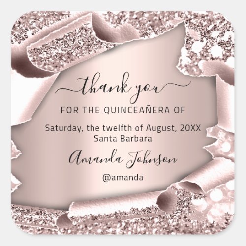 Thank QUINCEAERA Sweet 16th Rose  Square Sticker