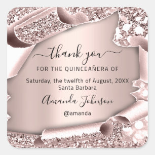 Thank QUINCEAÑERA Sweet 16th Rose Square Sticker