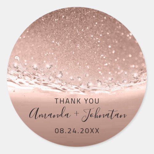 Thank Rose Name Date Spark Beach Waves Crysals Classic Round Sticker