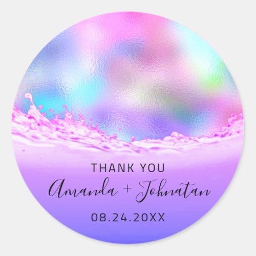 Thank Rose Name Date Spark Beach Waves Pink Classic Round Sticker
