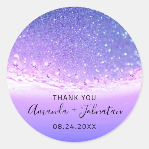 Thank Rose Name Date Spark Beach Waves Purple1 Classic Round Sticker