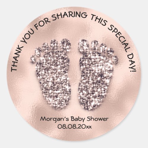 Thank Rose Skinny Glitter Feet Baby Shower Favor Classic Round Sticker