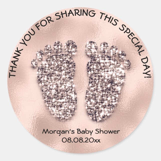 Thank Rose Skinny Glitter Feet Baby Shower Favor Classic Round Sticker (Front)