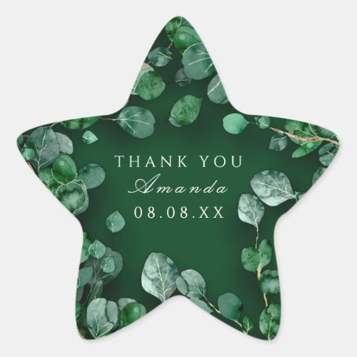 Thank Rustic Green Eucalyptus Woodland Favor Star Star Sticker