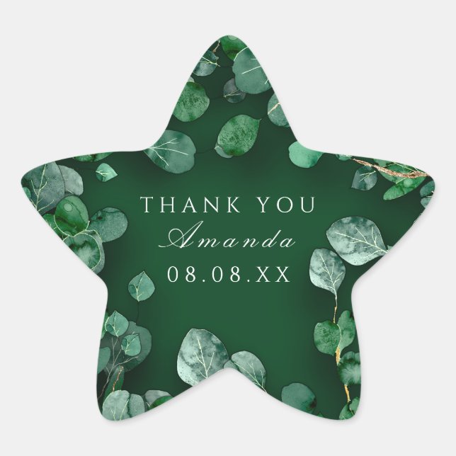 Thank Rustic Green Eucalyptus Woodland Favor Star Sticker (Front)