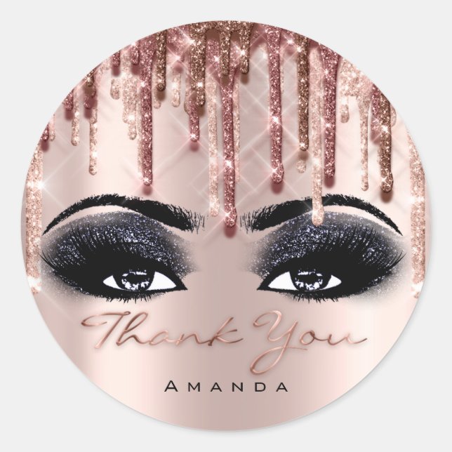 Thank Script  Smoky Makeup  Rose Eyelash 3D drip Classic Round Sticker (Front)