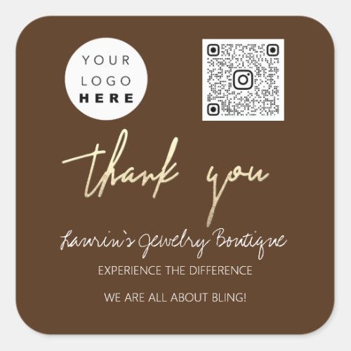 Thank ScriptBusiness Name Logo QrCode Online Shop  Square Sticker