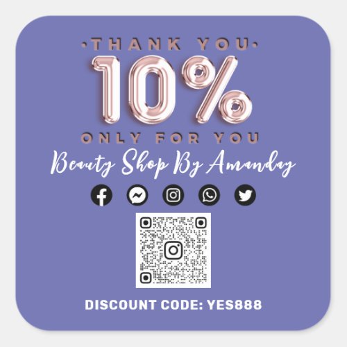 Thank Shopping 10Off QR CODE Logo Blue Rose Square Sticker