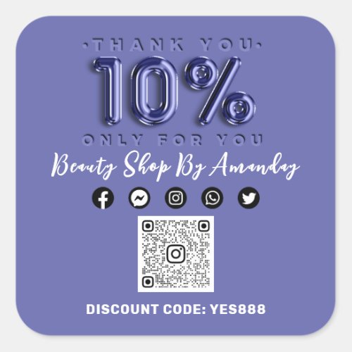 Thank Shopping 10Off QR CODE Logo Blue Square Sticker