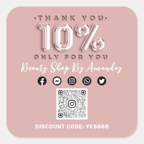 Thank Shopping 10 Off QR CODE Logo Discount  Square Sticker