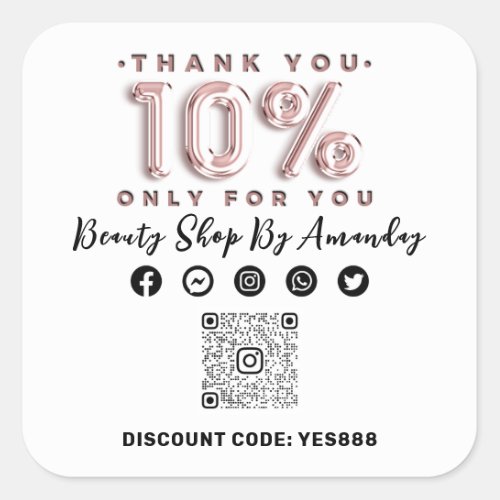 Thank Shopping 10 Off QR CODE Logo Discount White Square Sticker