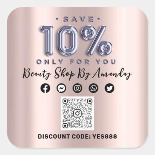 Thank Shopping 10Off QR CODE Rose Lilac Square Sticker