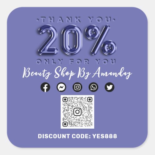 Thank Shopping 20Off QR CODE Logo Blue Square Sticker