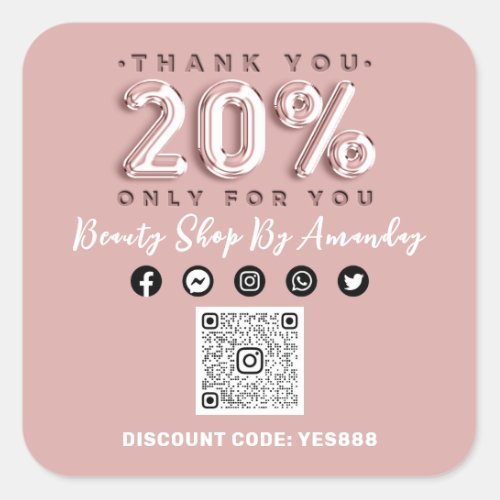 Thank Shopping 20 Off QR CODE Logo Discount  Square Sticker