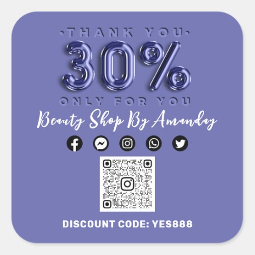 Thank Shopping 30Off QR CODE Logo Blue Square Sticker