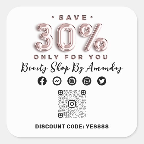Thank Shopping 30 Off QR CODE Logo Discount White Square Sticker