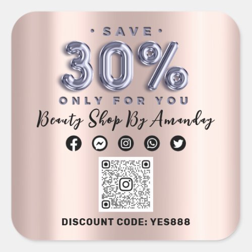 Thank Shopping 30Off QR CODE Rose Lilac Square Sticker
