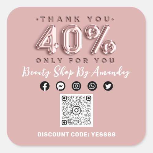 Thank Shopping 40 Off QR CODE Logo Discount  Square Sticker